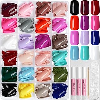 576pc Square Press on Nails Short Fake Nails Press ons Acrylic Nail Press on Nail Square Glue on Nails for Women, 24 Color Stick on Nail Tip Artificial Fingernail Presson Nails with Glue&Tab