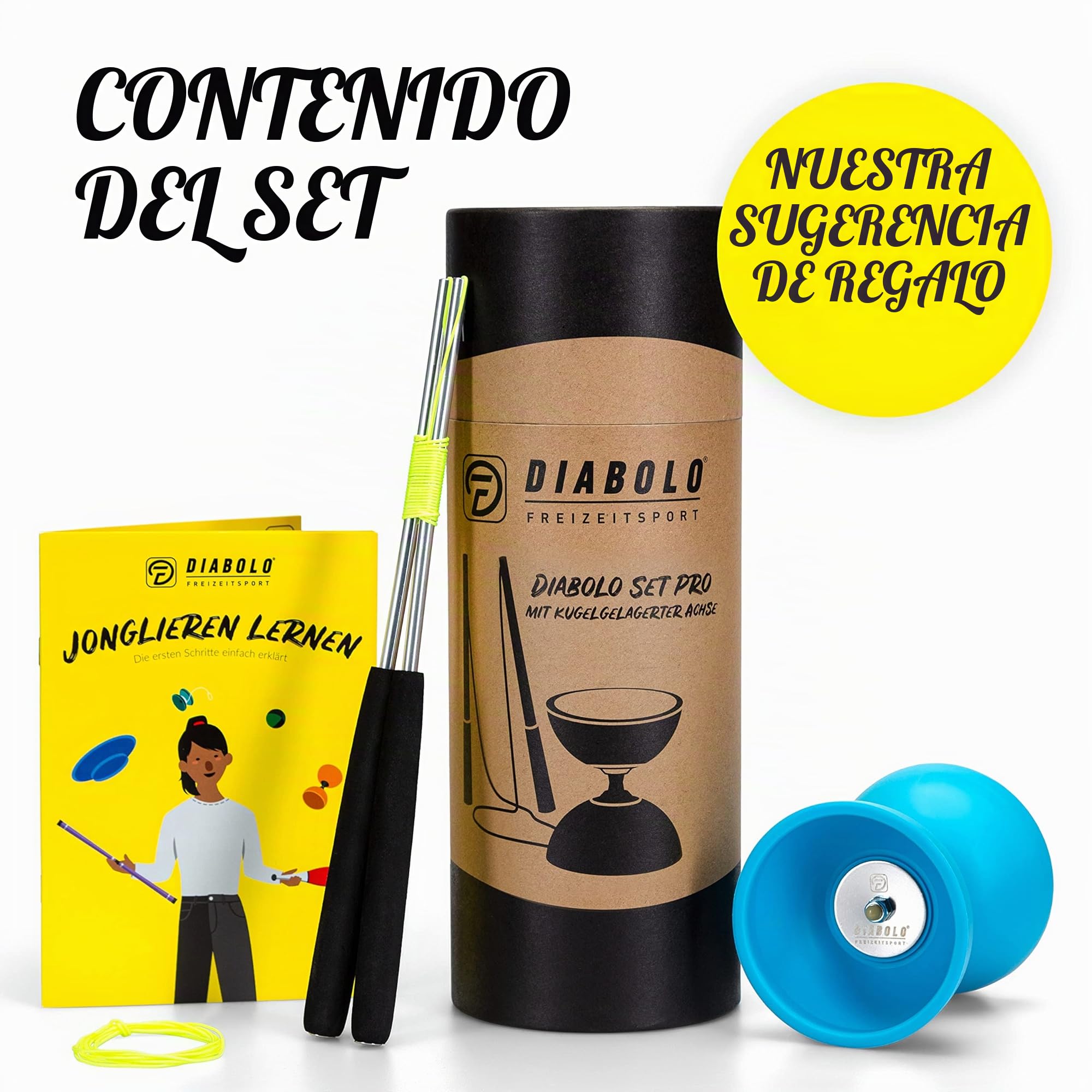 Set de Malabares Pro Diabolo Freizeitsport, Palos de Aluminio, Cuerda 160cm, Turquesa