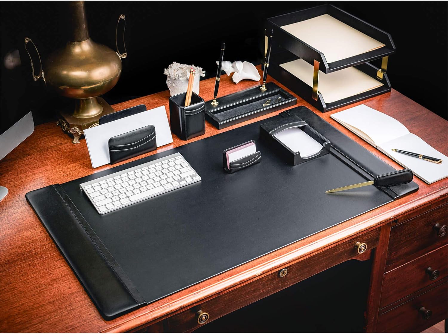 Dacasso Leather Desk Set, 10-Piece, Black
