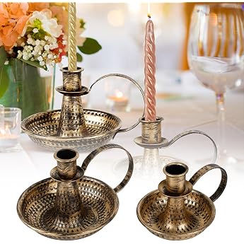 2 x Candle Holders Iron Taper Candle Holder with Curved Handle Black Retro Candle Holder Decorative Candle Light Stand Rust Professionals for Home Wedding Party Bronze