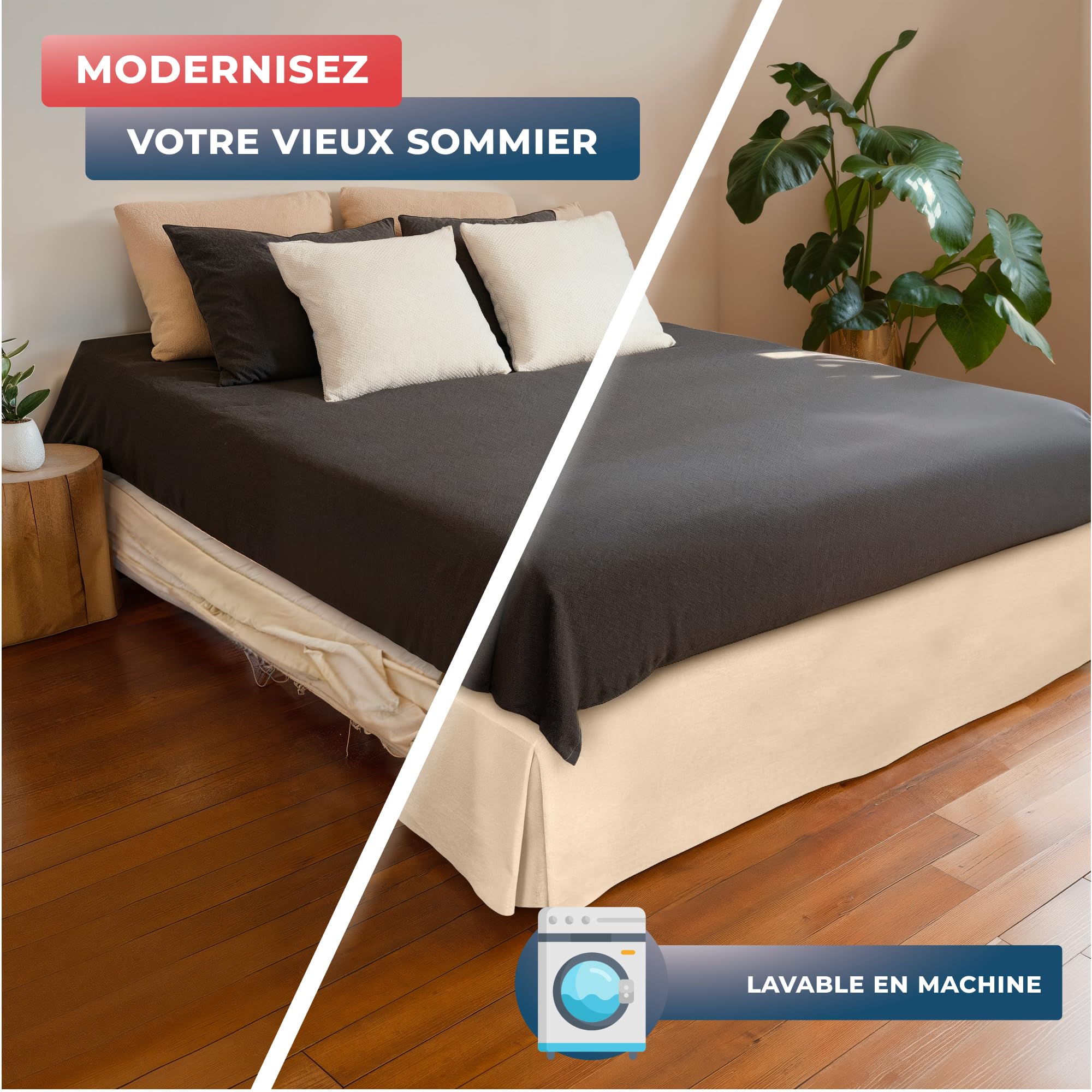 Wrappybag Jupe de Lit Cache Sommier 140 x 190 Longue Descente Jusqu’au Sol – Rénove et Protège sommier – Couleur Beige – 6 Tailles Disponibles