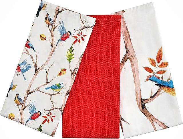 SiXsigma Sports Spring Birds Tea Towels 100% Cotton Decorative Kitchen Cooking Dish Linen Cooking BBQ Pack of 3- Novelty Grill Bake Ware Spring Birds gifts for Spring Birds lovers