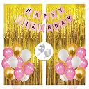 Luxaar Girls Happy Birthday Rubber Balloons Banner Curtains Decorations Kit- 93Pcs For Girl Baby Kids First Bday Decoration Items/Women Celebration/Pink Princess Quarantine Theme gallery image