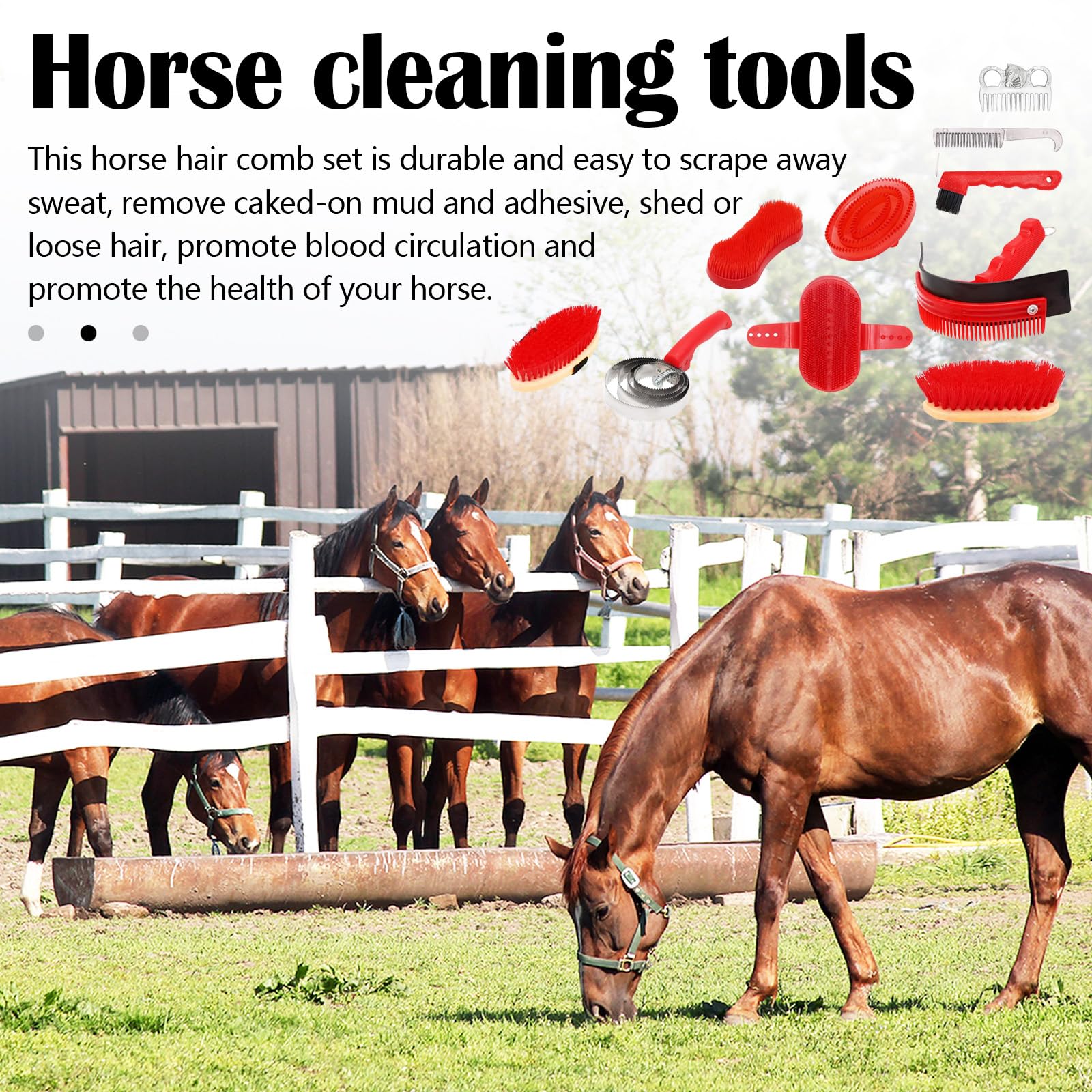 Cepillos Para Caballos, 10PCS Juego De Cuidado De Caballos Juego De Cuidado De Cepillos Kit De Cuidado De Caballos Limpieza De Caballos Cepillo Ecuestre Accesorios Con Bolsa De Almacenamiento