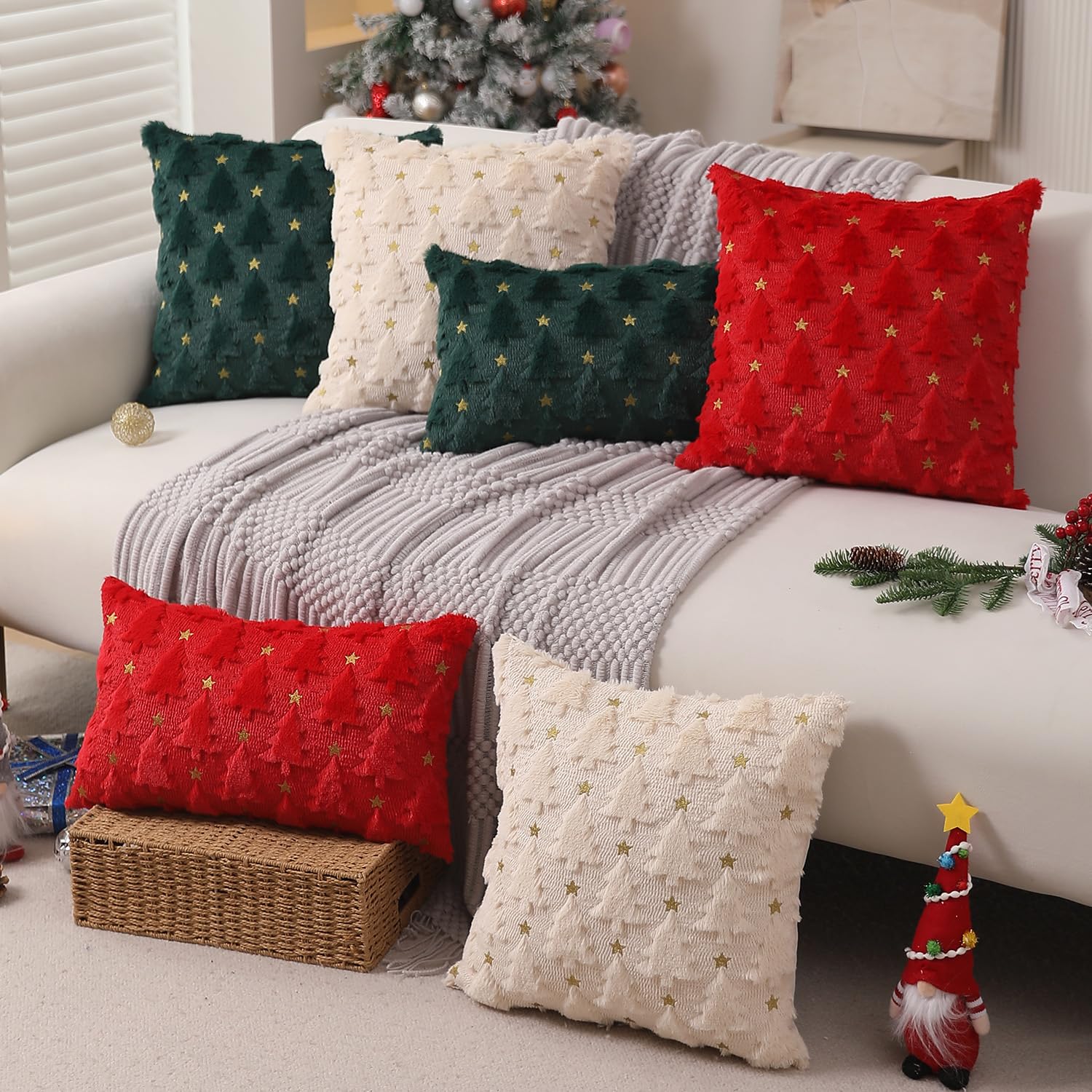 Juego de 2 fundas de almohada de Navidad de 20 x 20 pulgadas, color verde oscuro, fundas decorativas de felpa y piel sintética suave para invierno, Navidad, vacaciones, hogar, dormitorio, 5
