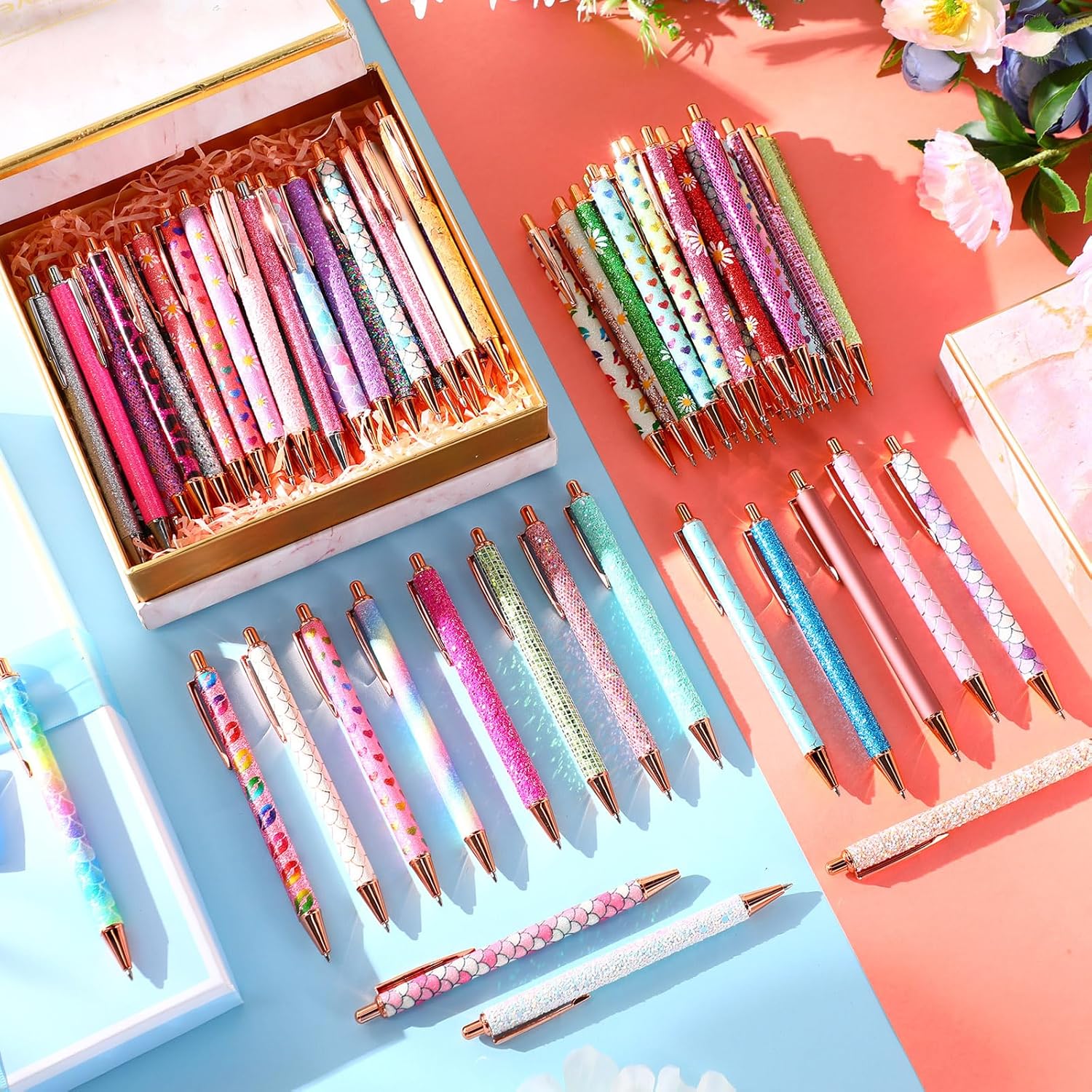 Sayglossy 80 Pcs Fancy Metal Glitter Pens for Women, Sparkly Ballpoint Pens, Shiny Journaling Pen, Black Ink Pen Medium Point 1.0 mm for Women Girls Birthday Gifts Office Supplies (Classic Style)
