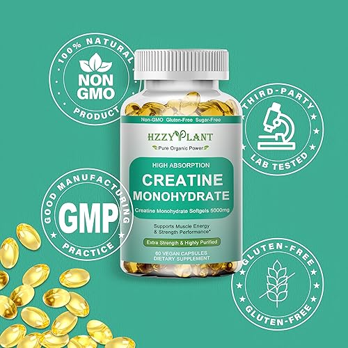 Miniatura 7 de Cápsulas blandas de creatina, creatina de alta absorción para mujeres y hombres, monohidrato de creatina de 5000 mg para fuerza muscular,