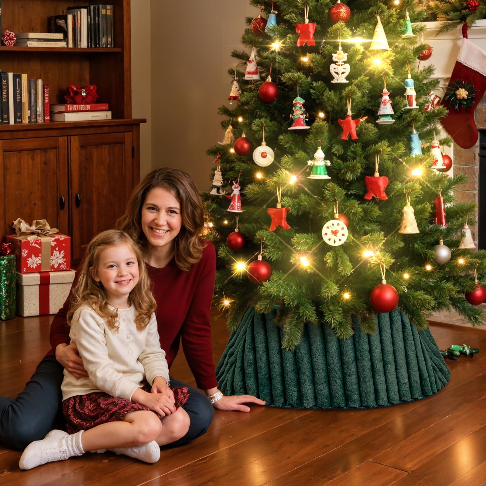 Lanpn Tappeto sotto Albero di Natale Copribase 75cm, Lusso Albero di Natale Copertura Base Piede Gonna per la Decorazioni per Interni per Feste Invernali in casa (Verde)
