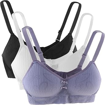 Teen Girls Cotton Bras Breathable Underwear Wire Free Sports Bra with Adjustable Straps Training Bralette