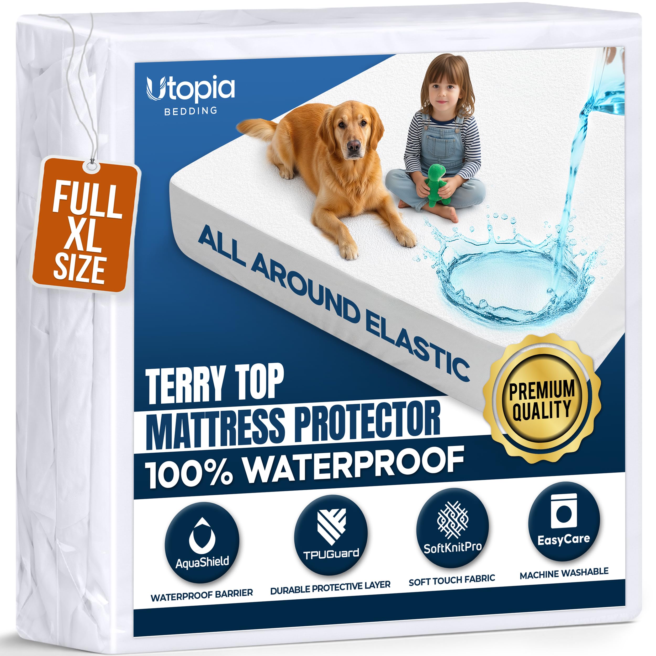 Protector de colchón impermeable de tamaño matrimonial XL que se adapta a