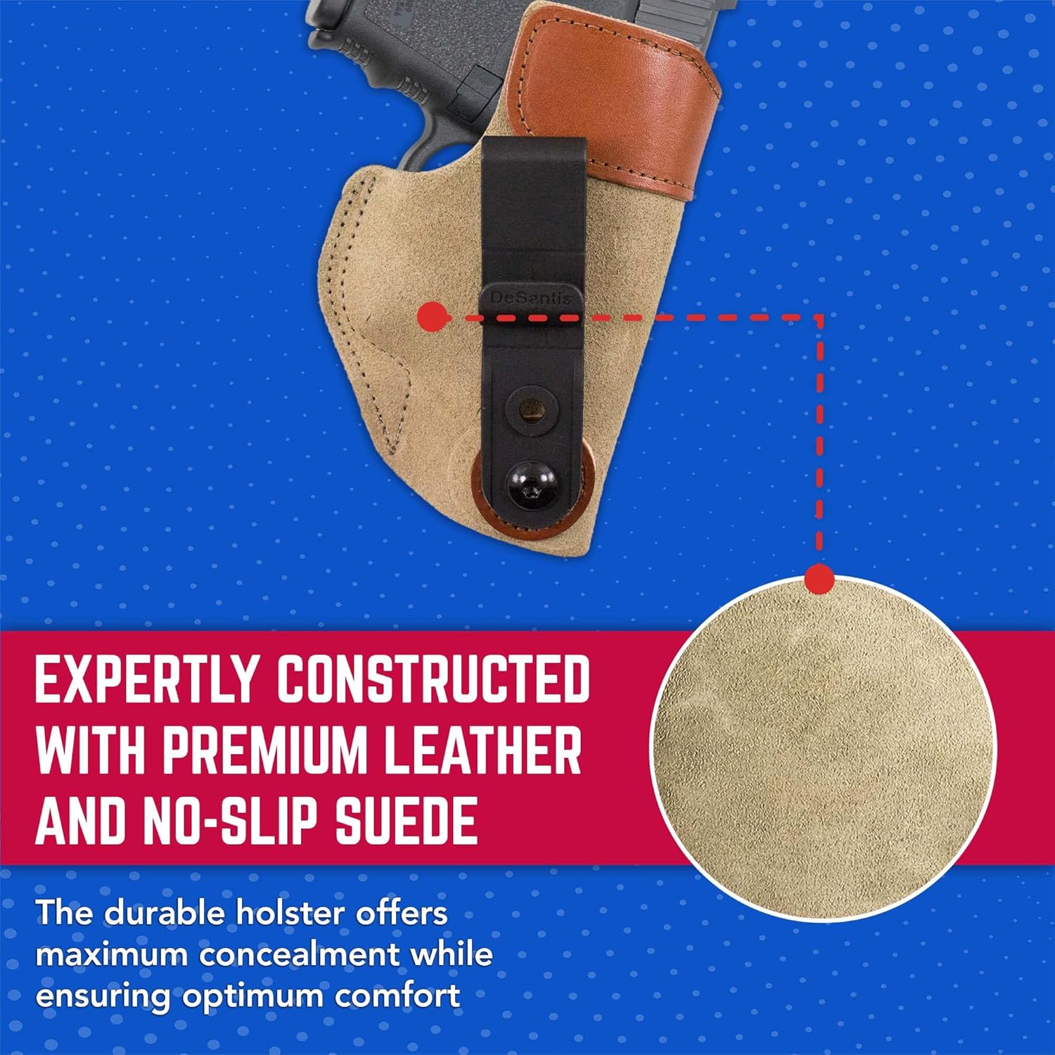 Desantis Sof-Tuck Gun Holster with Adjustable Cant, Soft No-Slip Suede, Fits S&W Shield/Ruger SR9C/SPRINGFIELD Hellcat, Unisex Holster, Available for Most Concealable Handguns in Right and Left Hand