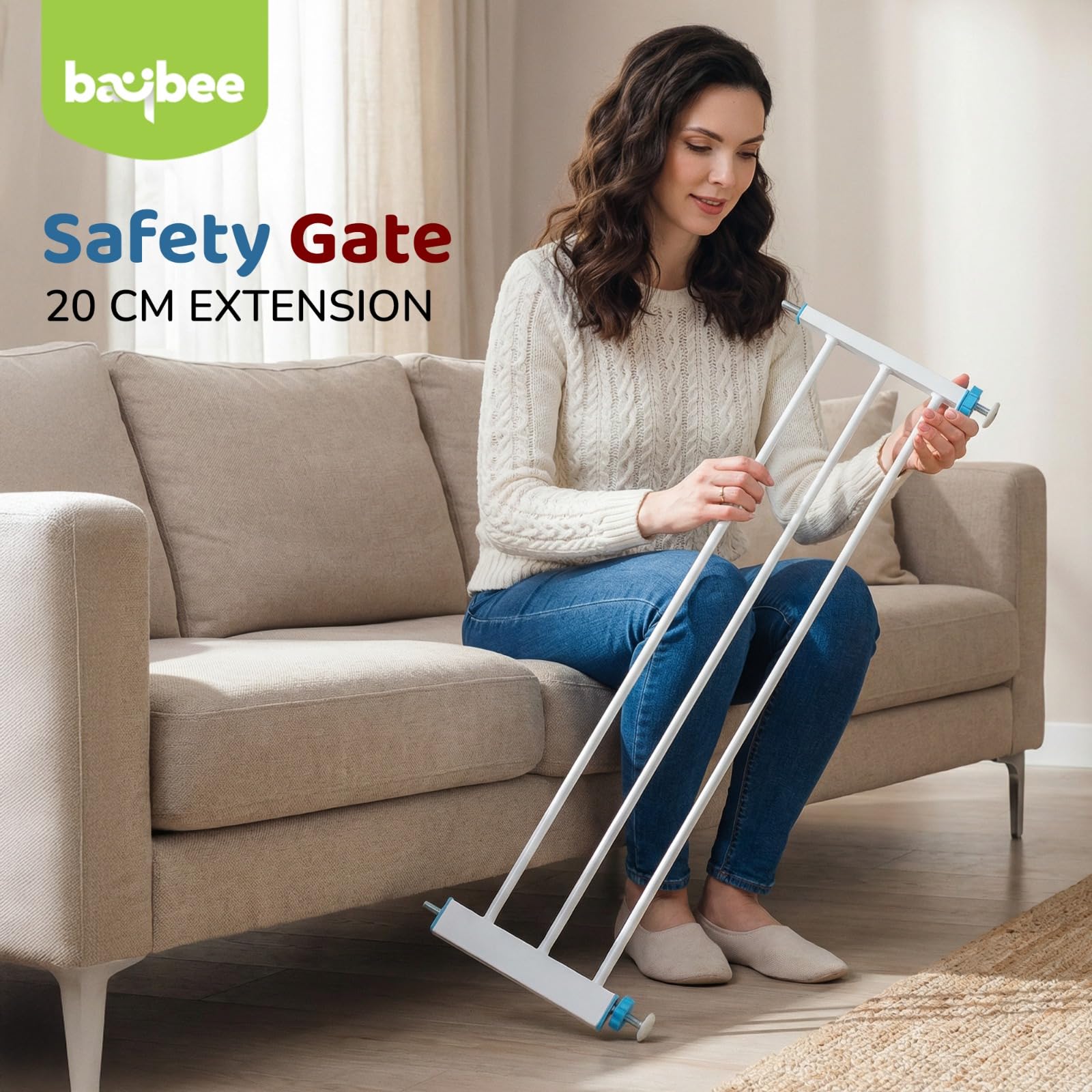Baybee Safety Gate Extension 20cm | Baby Gate Extender for Kids & Pets | Tool-Free Pressure Fit | Dual Side Compatible Extension for Doorways, Stairs & Hallways (White)