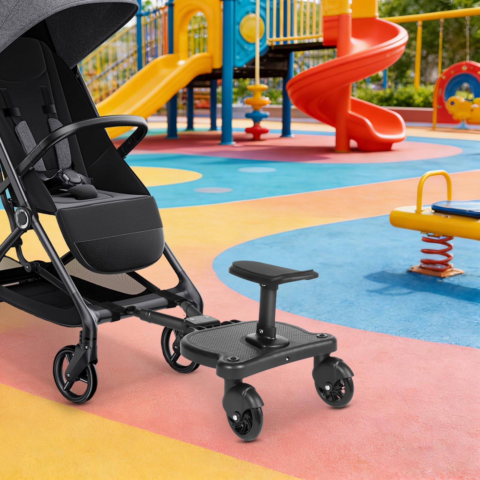 Skateboard Universal para Cochecito de Bebé – Tabla con Asiento Desmontable 25kg, Plataforma Plegable