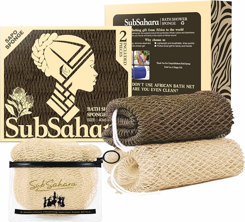 Esponja de banho de tela de nylon SubSahara, pacote com 2, comprimento de até 114,3 cm, cores Linen & Brown