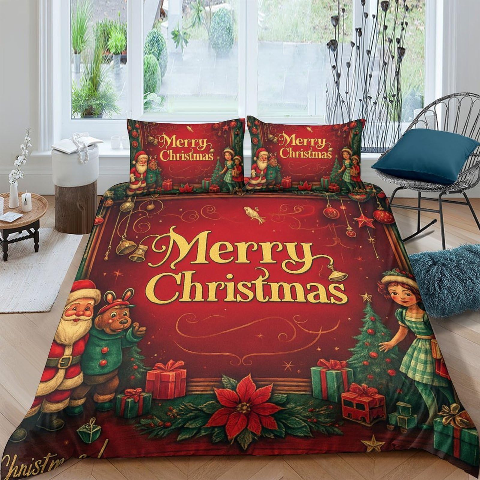 Ctjqhvkz Style-5 3D Printed Christmas Santa Fitted Sheet Microfiber Red Festive Bed Cover For Bedroom Guest Room Decor Protection Single（135X200cm）