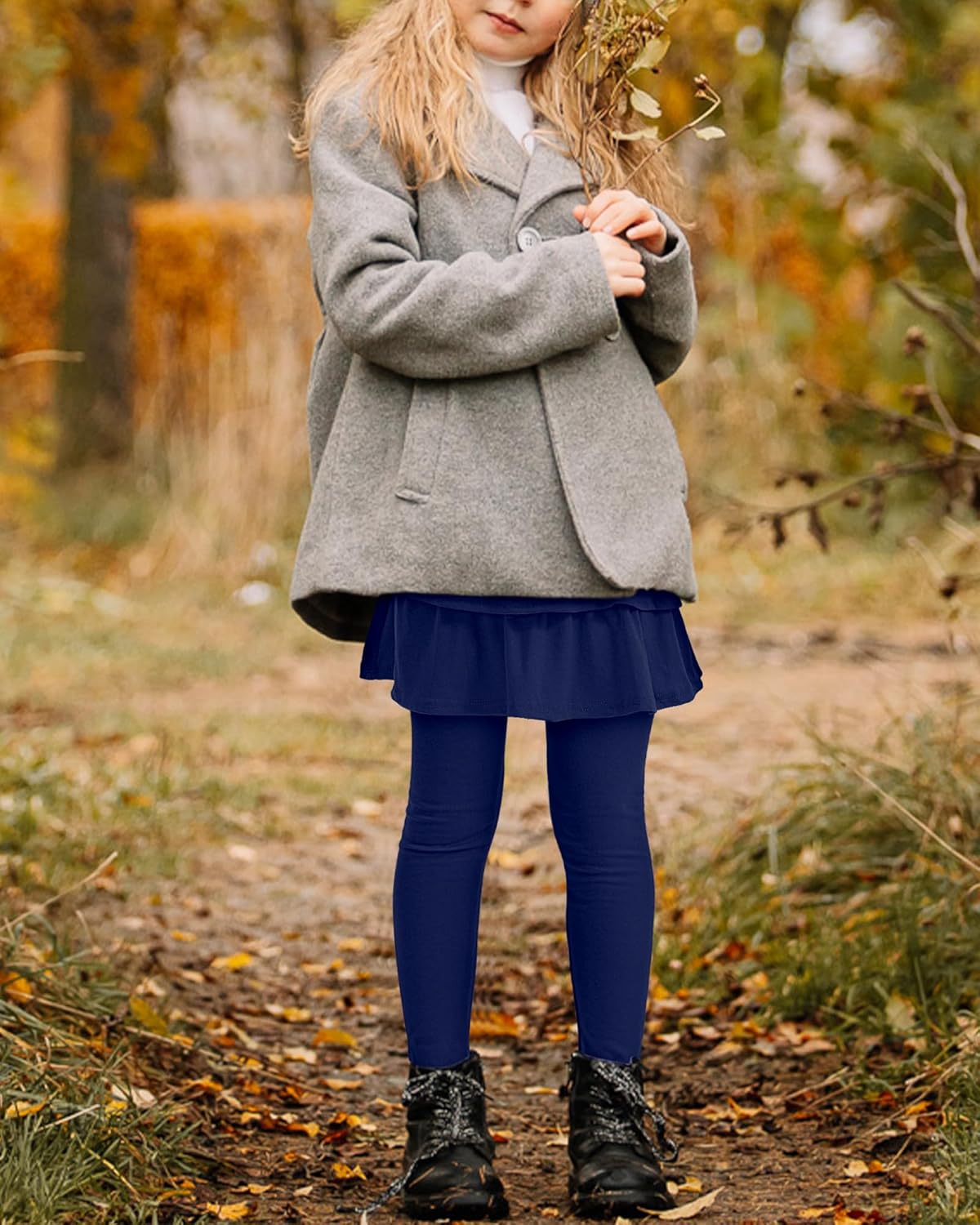 Girls Leggings with Skirts School Uniform Athletic Stretchy Tutu Pants Kids Warm Ruffle Clothes 2-Pack - Image 3