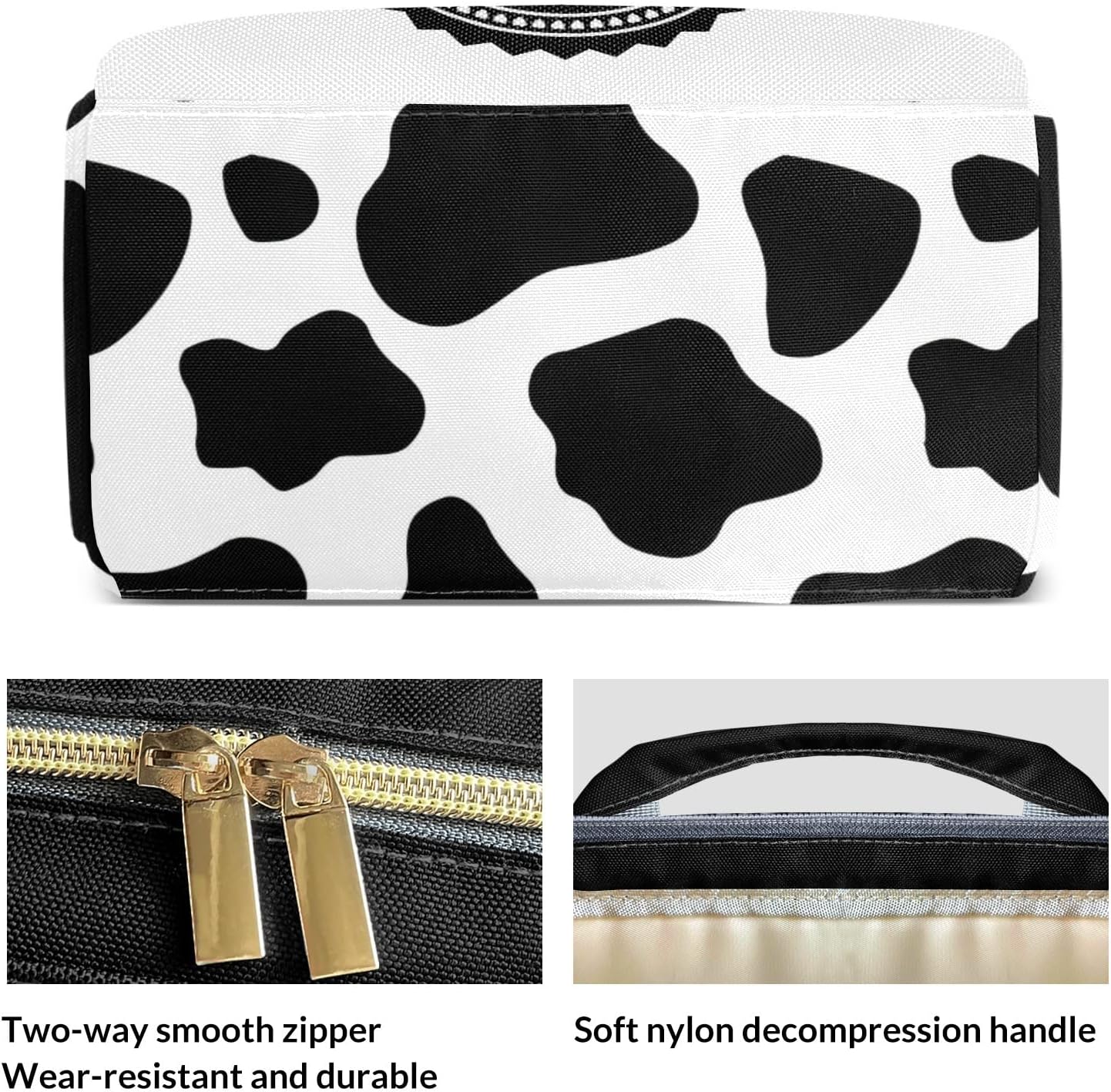 zaaprintblanket Personalized Animal Cow Print Waterproof Diaper Bag for Women Mommy Girl Gift