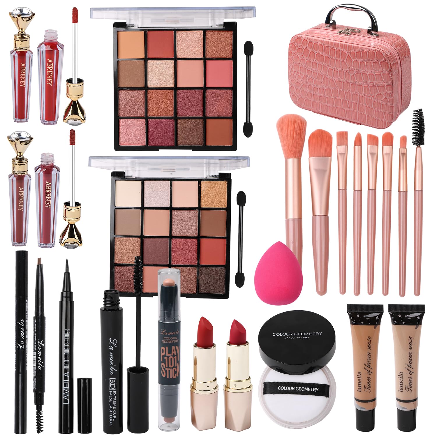 All-in-One Makeup Kit with Cosmetics and Makeup Brushes
