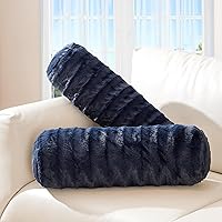 Vista 1 de Cheer Collection Almohadas cilíndricas de piel sintética – Almohadas cilíndricas decorativas suaves para cama o sofá, lavables a máquina, 8 x 24 Azul