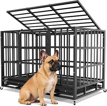 Hiwokk 38 Inch Heavy Duty Dog Crate, Indestructible Escape-Proof Dog Kennel for High Anxiety Large Dogs, Strong Metal Pet Cage with Double Doors, Lockable Wheels & Removable Tray, XL XXL L