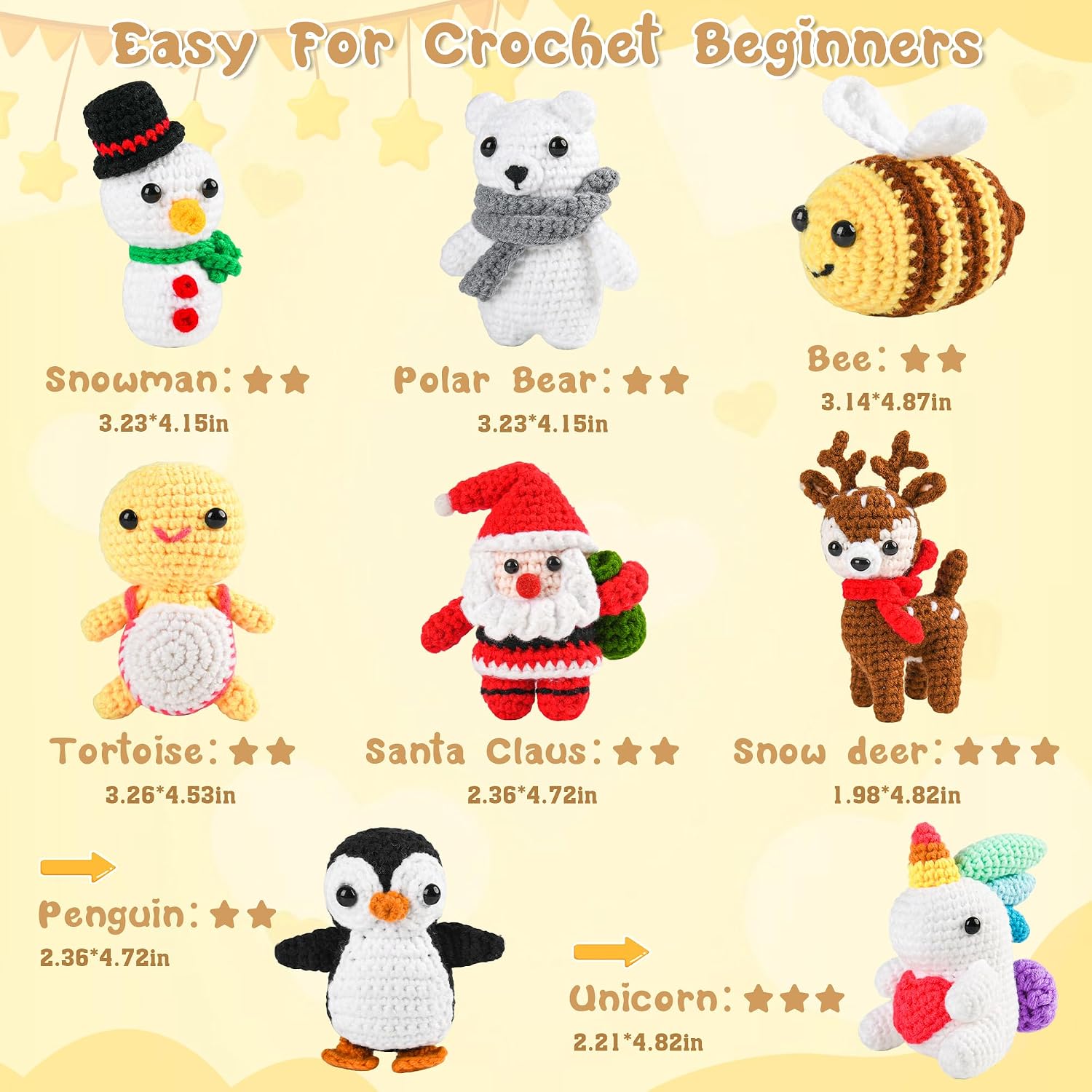 Hebuck 8Pcs Crochet Kit for Beginners, Birthday Gift for Crochet Lovers, 2026 DIY Craft Crochet Kit for Adults and Kids, Crochet Animal Kits with Step by Step Videos Tutorials Yarn, Crochet Hook