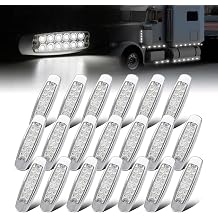 6.4 Inch Clear Lens White 12 LED Side Marker Lights for Trailer Truck Lorry Bus Waterproof w/Chrome Housing 12V DC Pack of 20