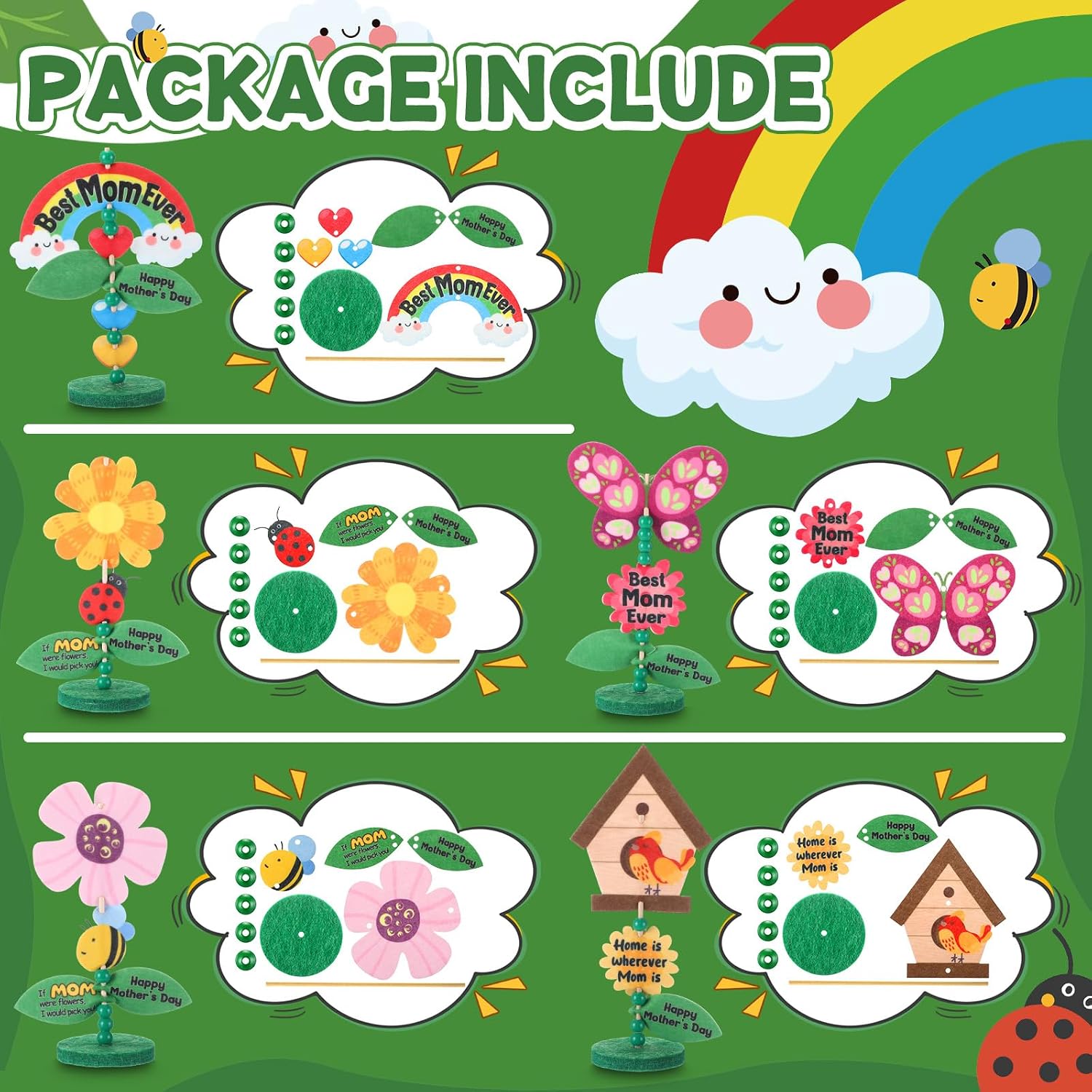 SmoothNovelty 25 Sets Mother's Day Craft Kits DIY Felt Flower Craft Best Mom Gifts Bulk for Mother's Day Classroom School Activities Toddlers Spring Crafts Mom's Birthday from Daughter Son