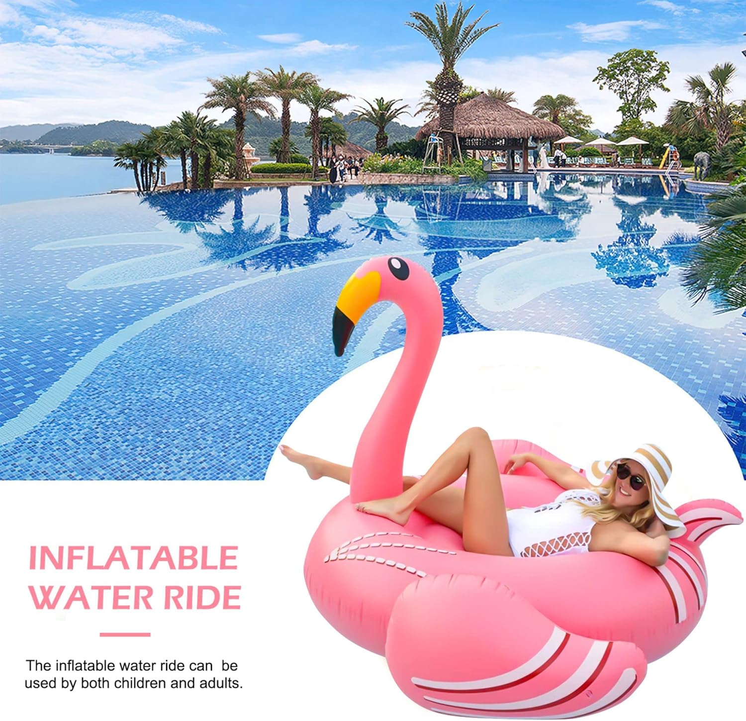Giant Flamingo Pool Float with UV-Treated Vinyl and Speed Valve
