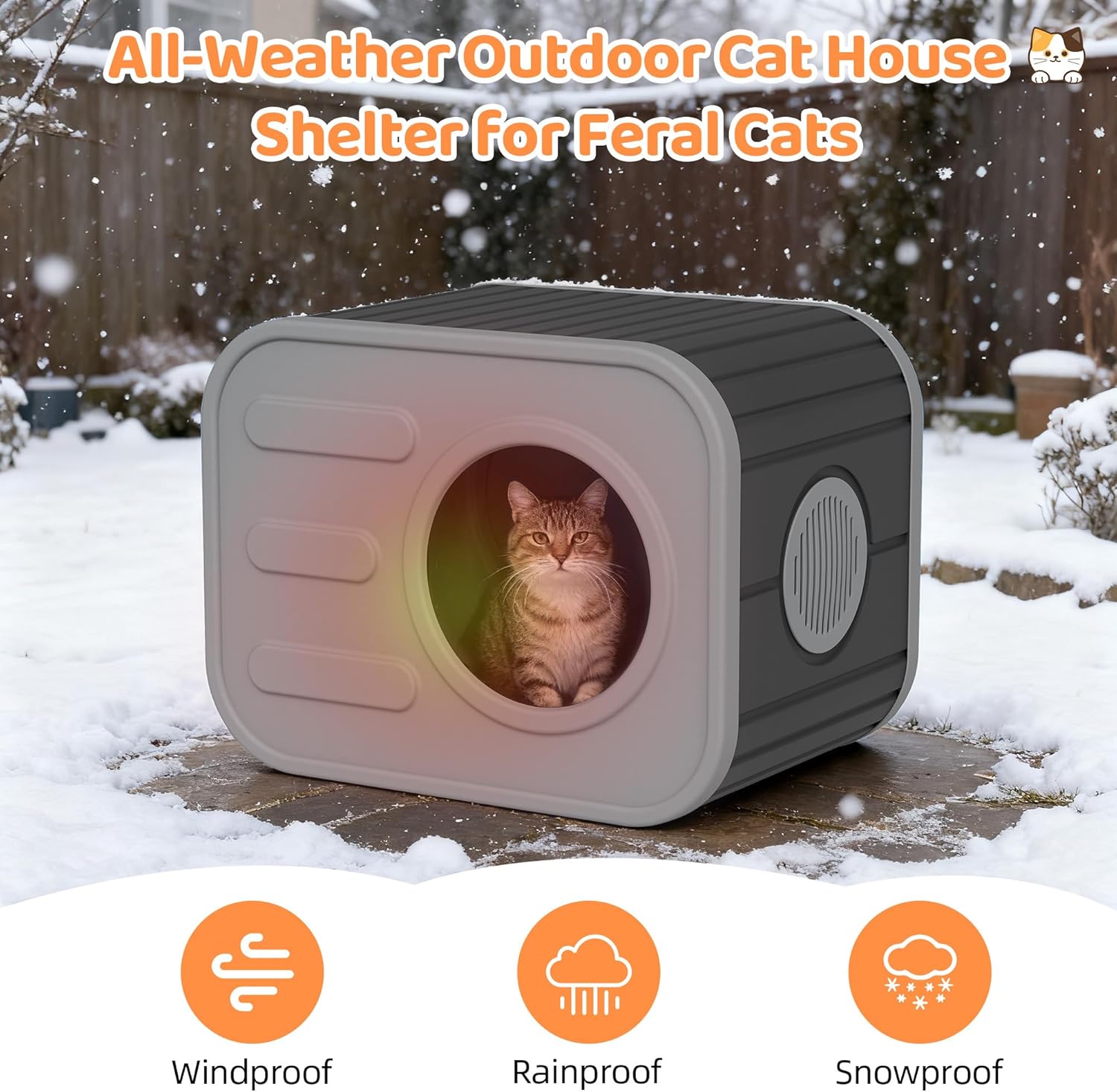 LHBcraft Outdoor Cat House Weatherproof, Insulated Feral Cat House with Camera-Shaped Design, Cat Houses for Outdoor Indoor Cats, Grey