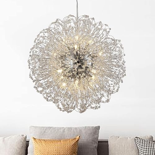 Isamacc Candelabros modernos de cristal, lámpara colgante Sputnik grande de 16 luces para comedor, lámpara de fuegos artificiales cromada, lámpara