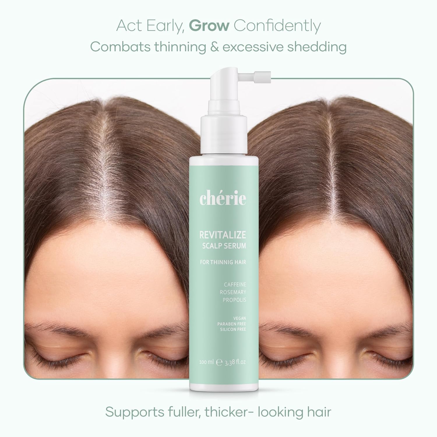 Hair Growth Serum for Scalp with Caffeine and Peptides, Lightweight Formula for Women with, Peptide Scalp Serum Nourishes Roots, Supports Thicker Fuller Strands, and Reduce Visible hair Loss- 3.38 oz - Image 5