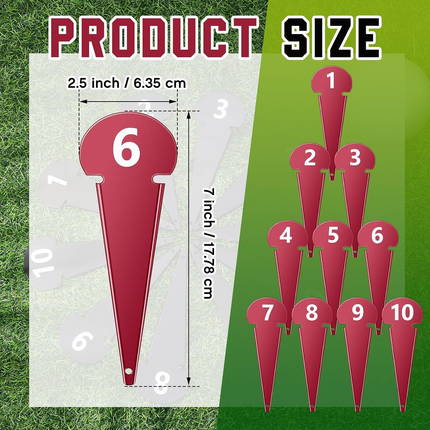 Gemscream 10 Pcs Discus Shot Markers with Spiked Tips Metal Shot and Discus Throw Markers Number 1-10 Track and Field Equipment for Back to School Competitions and Training, 7 x 2.5 Inches