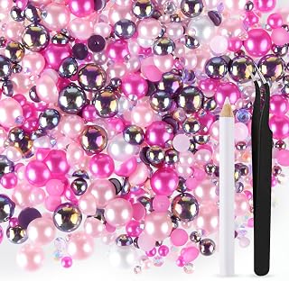 ASTARON 50g Mix Flatback Rhinestones Half Pearls for Crafts Mixed Size 3mm-10mm Flat Back Rhinestones for Crafts Flatback Pearls for Decorating Tumblers Mugs Nail Art Shoes (Rose Red Series)