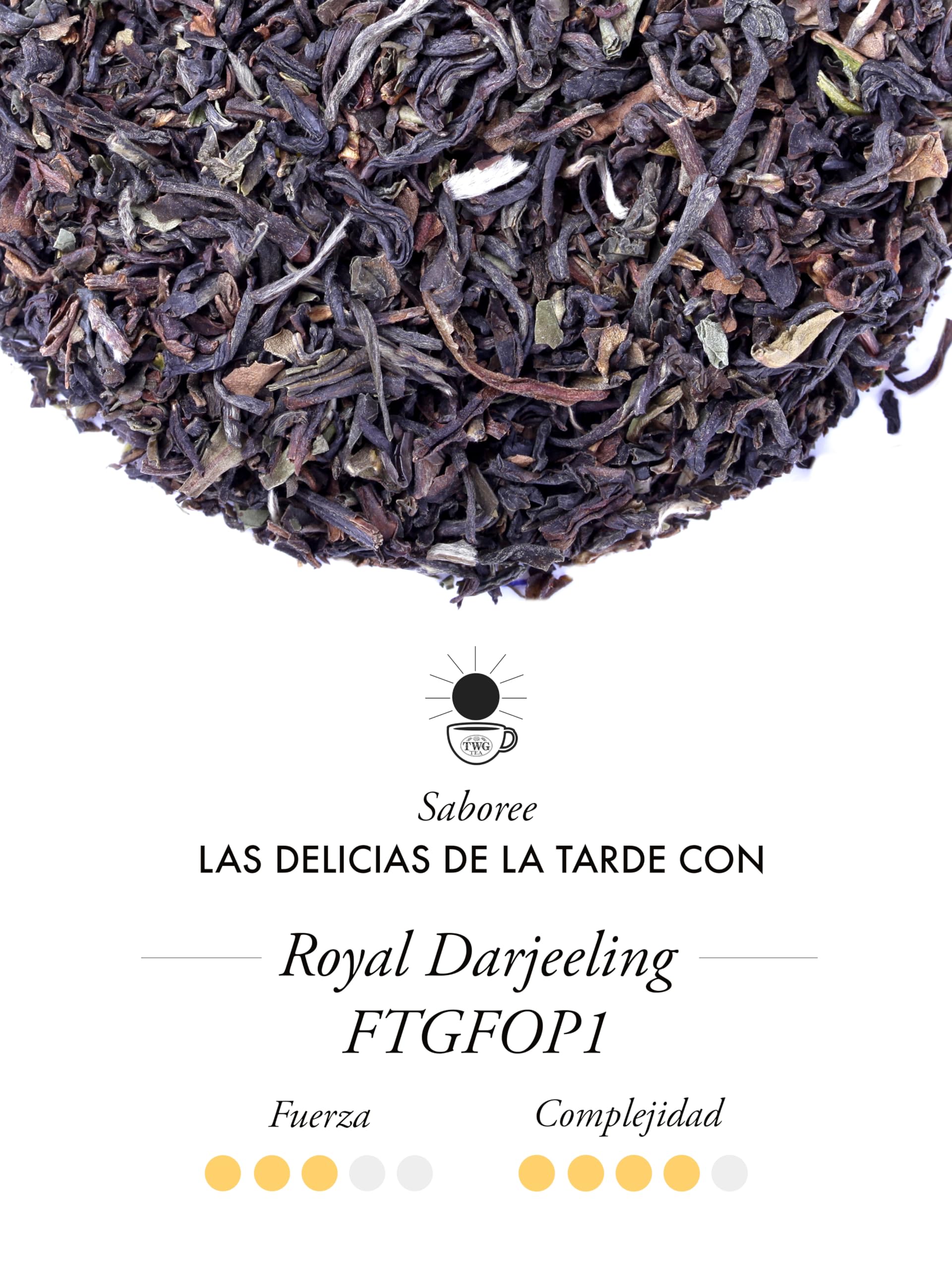 TWG Tea | Royal Darjeeling FTGFOP1 | Té Negro | Albaricoques Maduros | 15 Bolsitas de Té de Algodón Cosidas a Mano | Caja de Regalo Originales