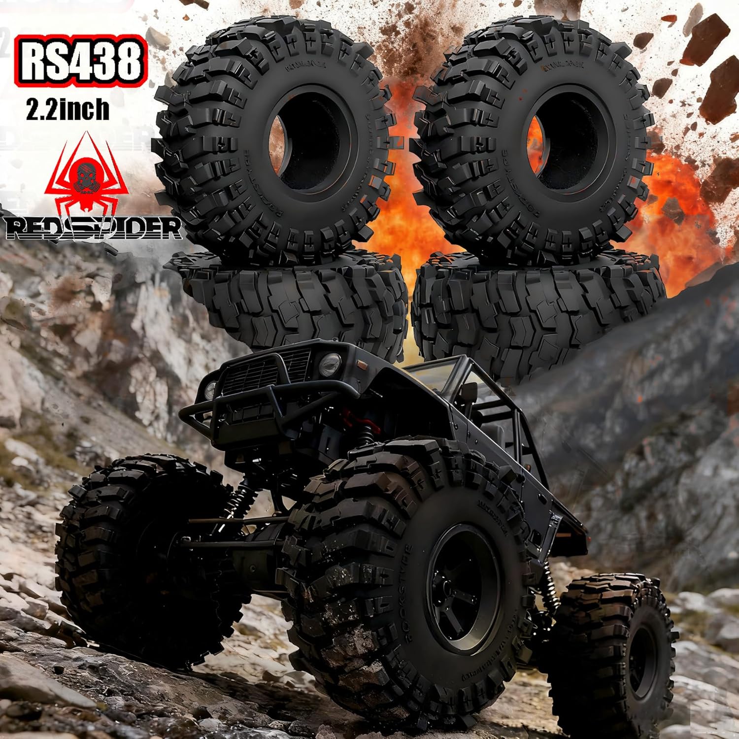 REDSPIDER•2.2 Crawler Tires 1/10 1/8 RC Soft Rubber Mud Tyres (4PCS) OD 135mm For RC Crawler Car Traxxas TRX4 TRX6 Axial SCX10 RC4WD D90 D110 TF2 Tamiya CC01 Gen7/8 2.2 Beadlock Wheel