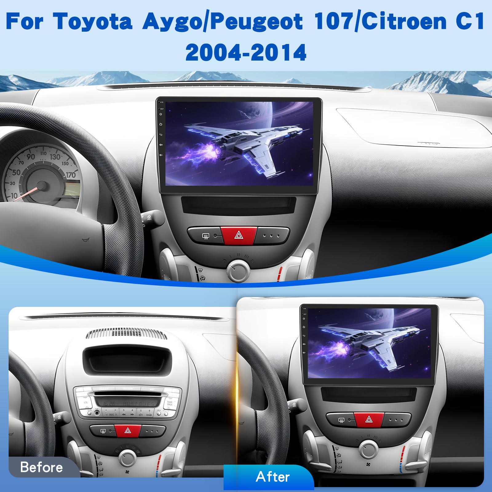 [2G+64G] Android Autoradio per Toyota Aygo/Peugeot 107/Citroen C1 2004-2014 con Senza Fili Carplay e Android Auto, Autoradio Touch Screen HD da 10,1 pollici con GPS/WiFi/Bluetooth/EQ/FM RDS