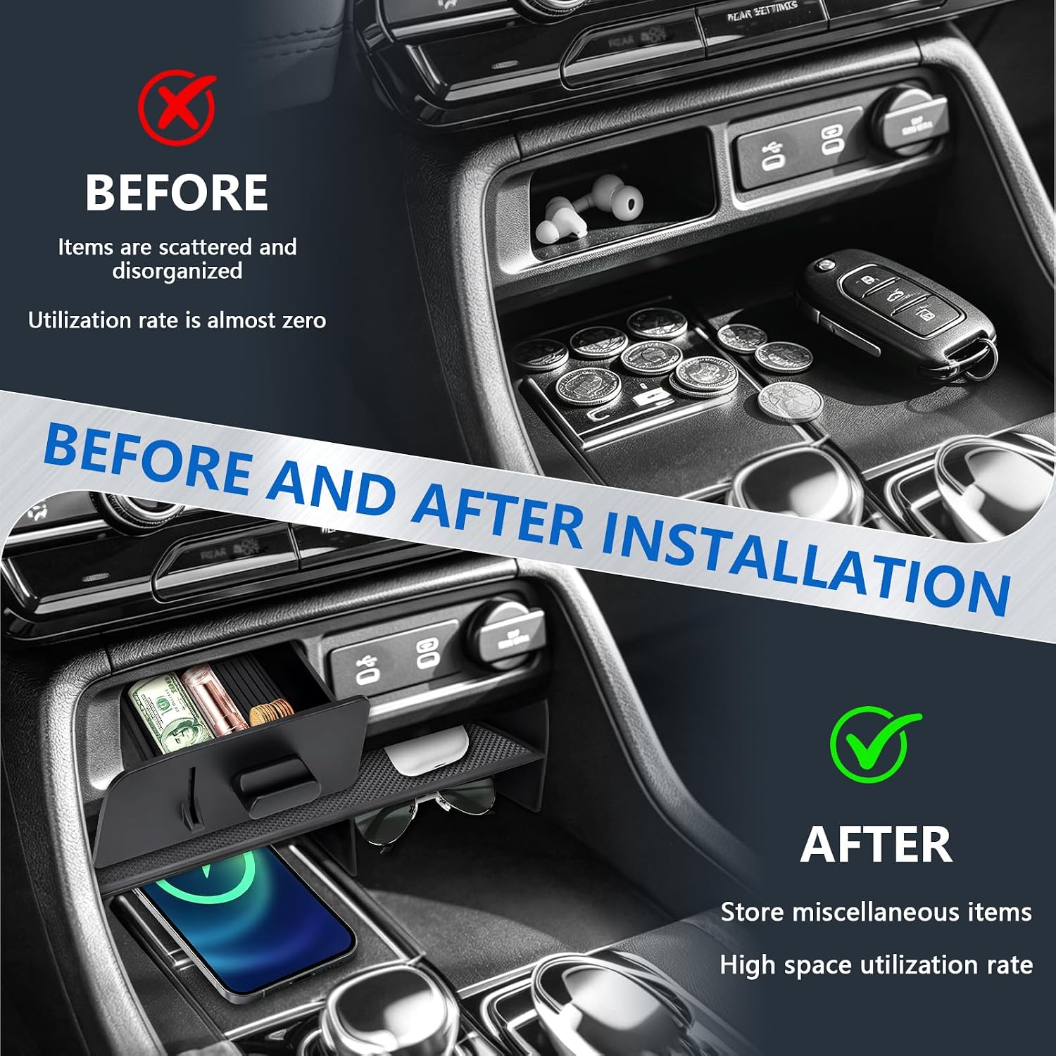2PC Center Console Organizer Insert Tray for Honda 2023 2024 2025 2026 Pilot / 2026 Passport Accessories (Center Console Organizer Tray component) Armrest Storage Box & Front Center Console Shelf image 4