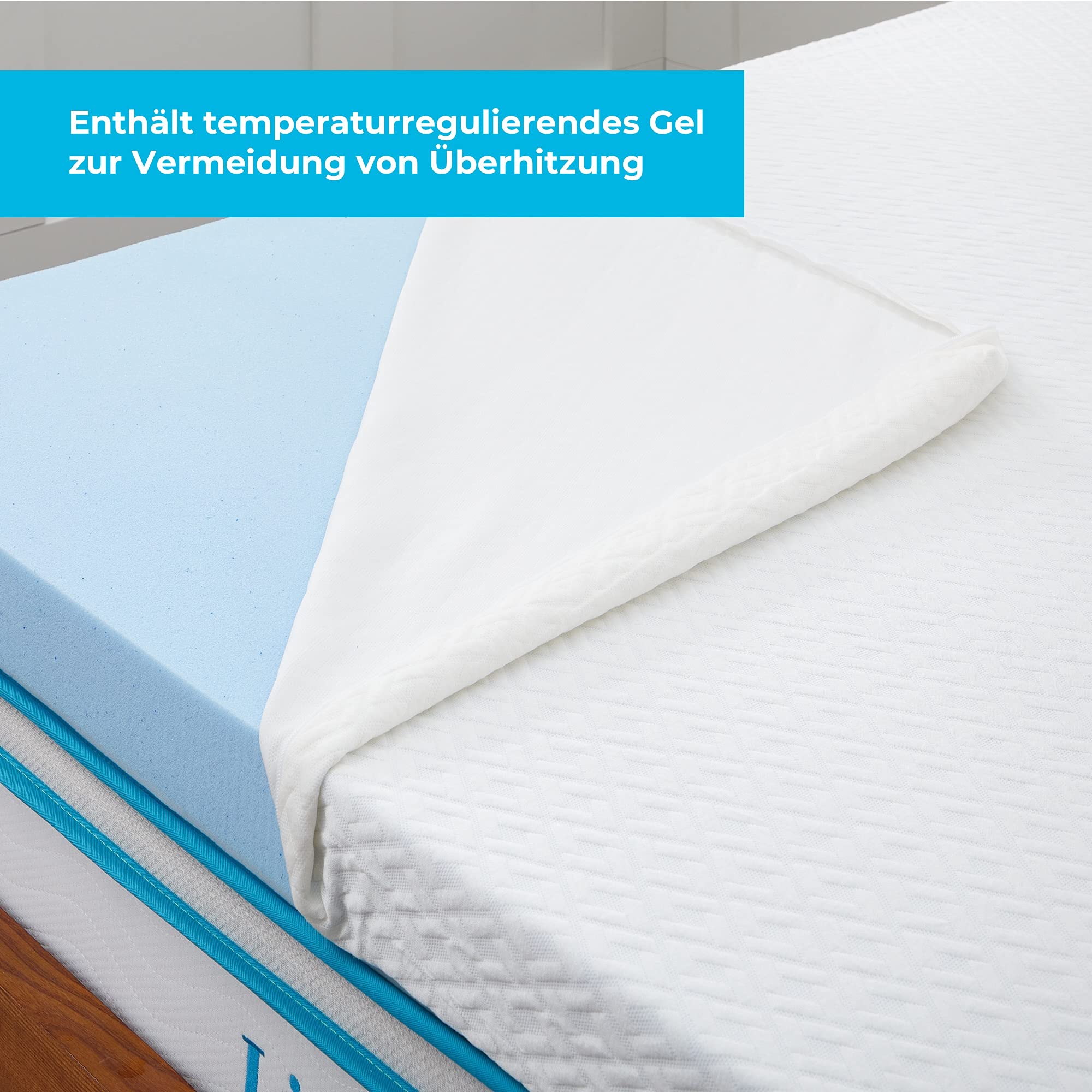 Linenspa Matratzen Topper 120 x 190 cm, 7,5cm hoch – Matratzenauflage mit Gel Memory Foam und waschbarem Bezug mit Reißverschluss – Öko-Tex, Weiß