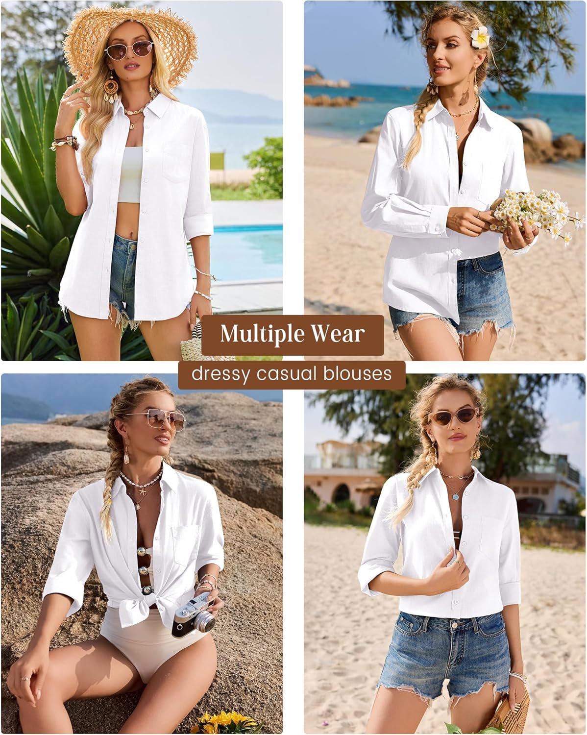 siliteelon Womens Button Down Shirt Linen Button Up Shirts for Women Long Sleeve Summer Shirt Collared Blouse Linen Tops - Image 5