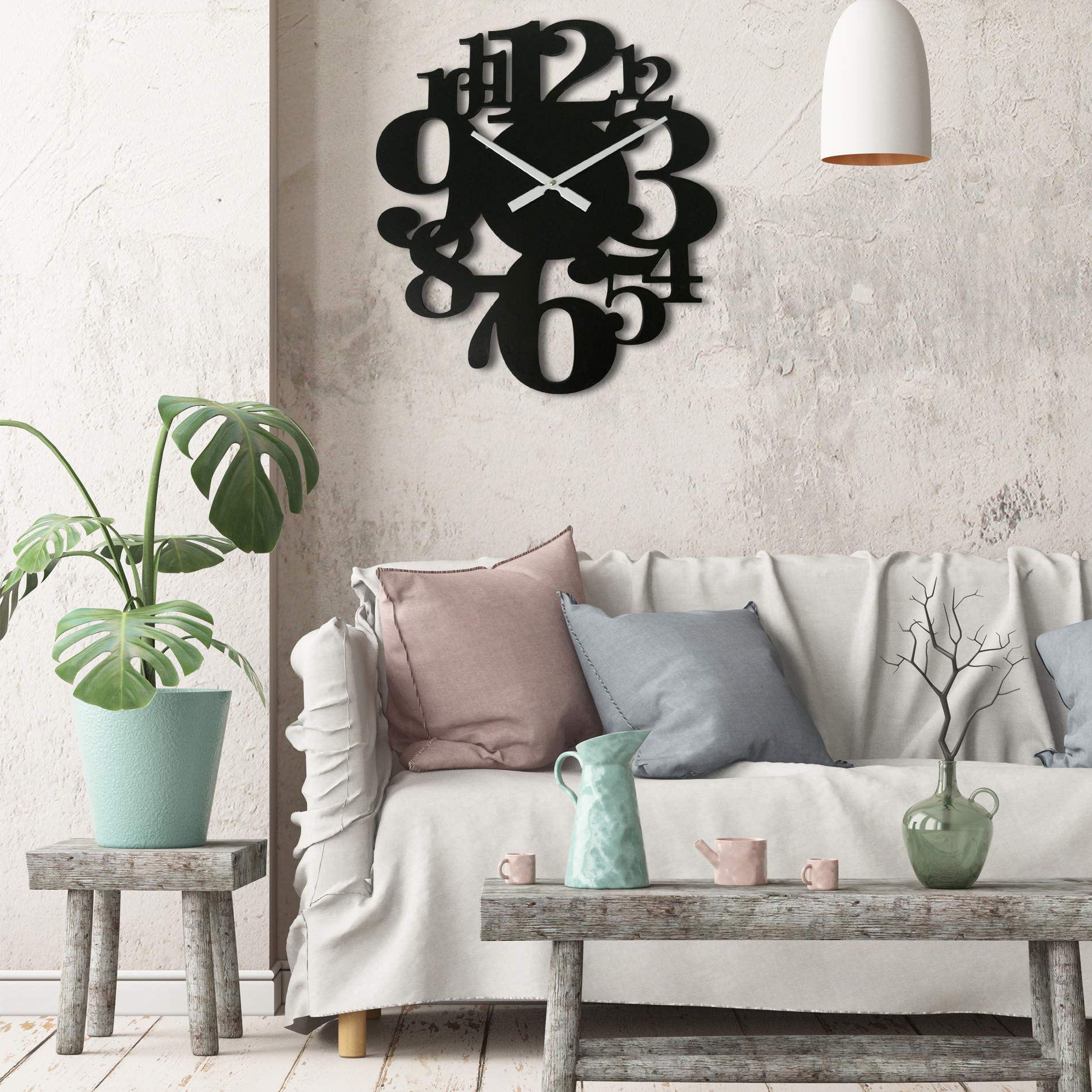 Rebecca Mobili Reloj De Pared, Relojes Decorativos, Negro, Madera MDF, Estilo Contemporáneo, Analógico, Salón - Medidas: 55 x 50 x 4,5 cm (A x AN x FON) - Art. RE6571