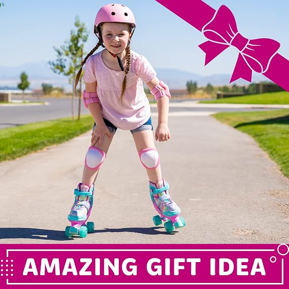 Rainbow Roller Skates (S) + Pink Protective Gear Bundle