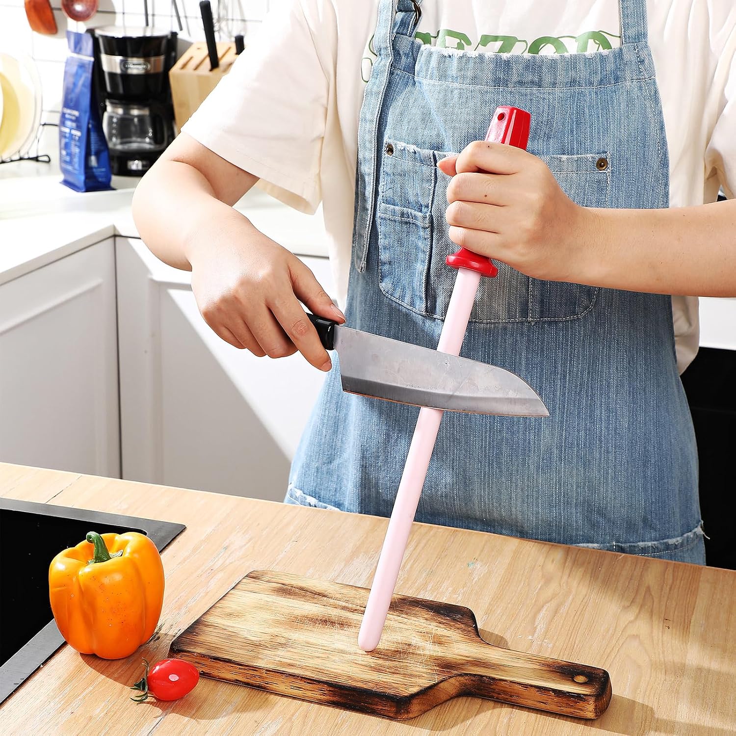 Ceramic Honing Rod for Knives, 11 Inch Knife Sharpener, Red | Ceramic Sharpening Rod, Lightweight for Professional Home Use, Safe Ceramic Knife Sharpening, Durable Honing Tool