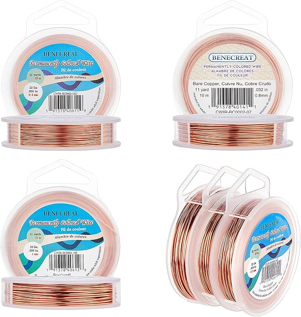 BENECREAT 3 Rolls Jewelry Wire 18 Guage/20 Gauge/22 Gauge Tarnish Resistant Bare Copper Wire for Beading Ring Making and Other Jewelry Crafts