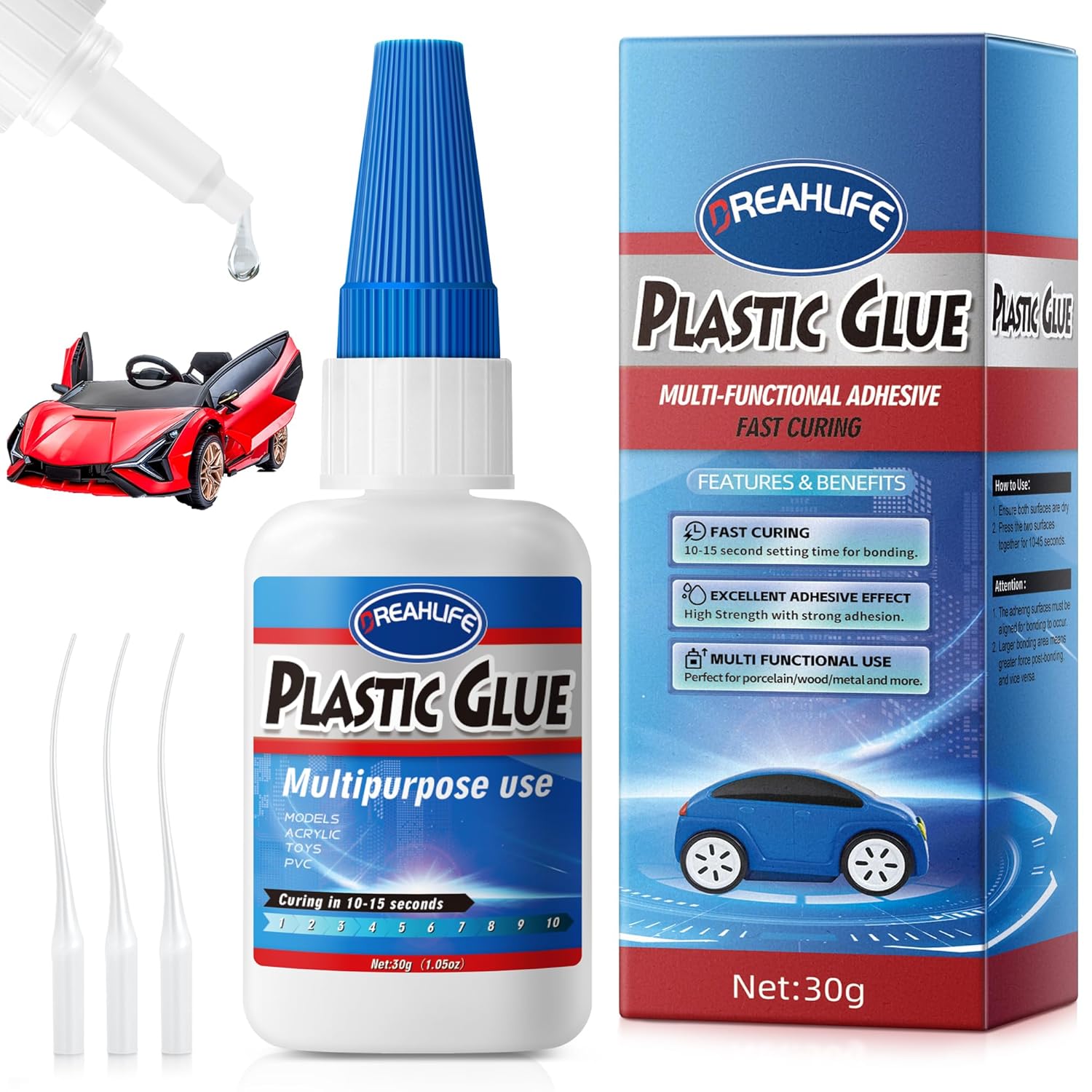 Super Glue for Plastic Repair, 30g Plastic Glue Strong Adhesive, Heavy Duty Glue for Acrylic, PLA, Toys, Car, Acrylic, ABS, PVC, Tube, DIY Kits, Vinyl, Nylon