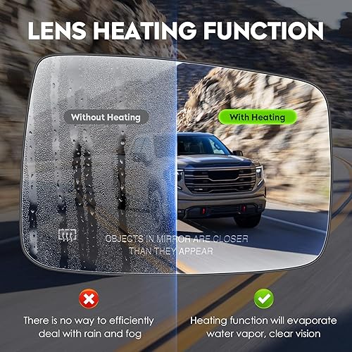 Miniatura 2 de Espejo calefactable con vista lateral derecha del pasajero con placa de respaldo compatible con Dodge Ram 1500 2500 2010, Ram 1500 2500 2011-2018