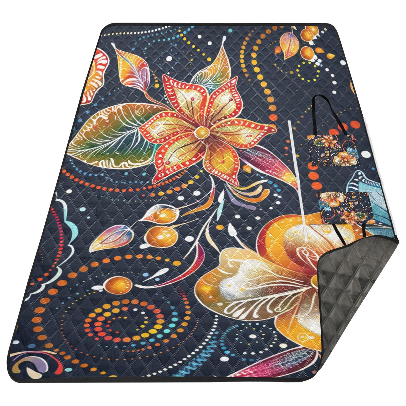Tappetino da esterno resistente alla sabbia Coperte da spiaggia all'aperto impermeabile a prova di sabbia per coppie di erba regalo vento tropicale di fiori luminosi