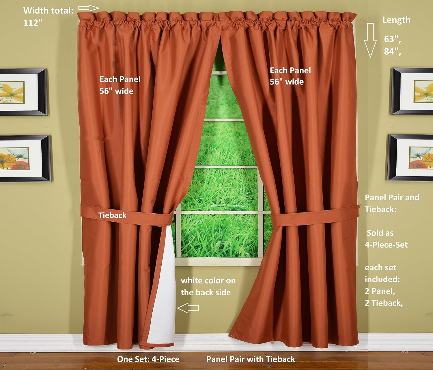 Horizon 3LayerLock™ True Blackout Thermal 112" Wide Panel Pair with Tieback 4 Piece Set, 84-Inch Length, Apricot