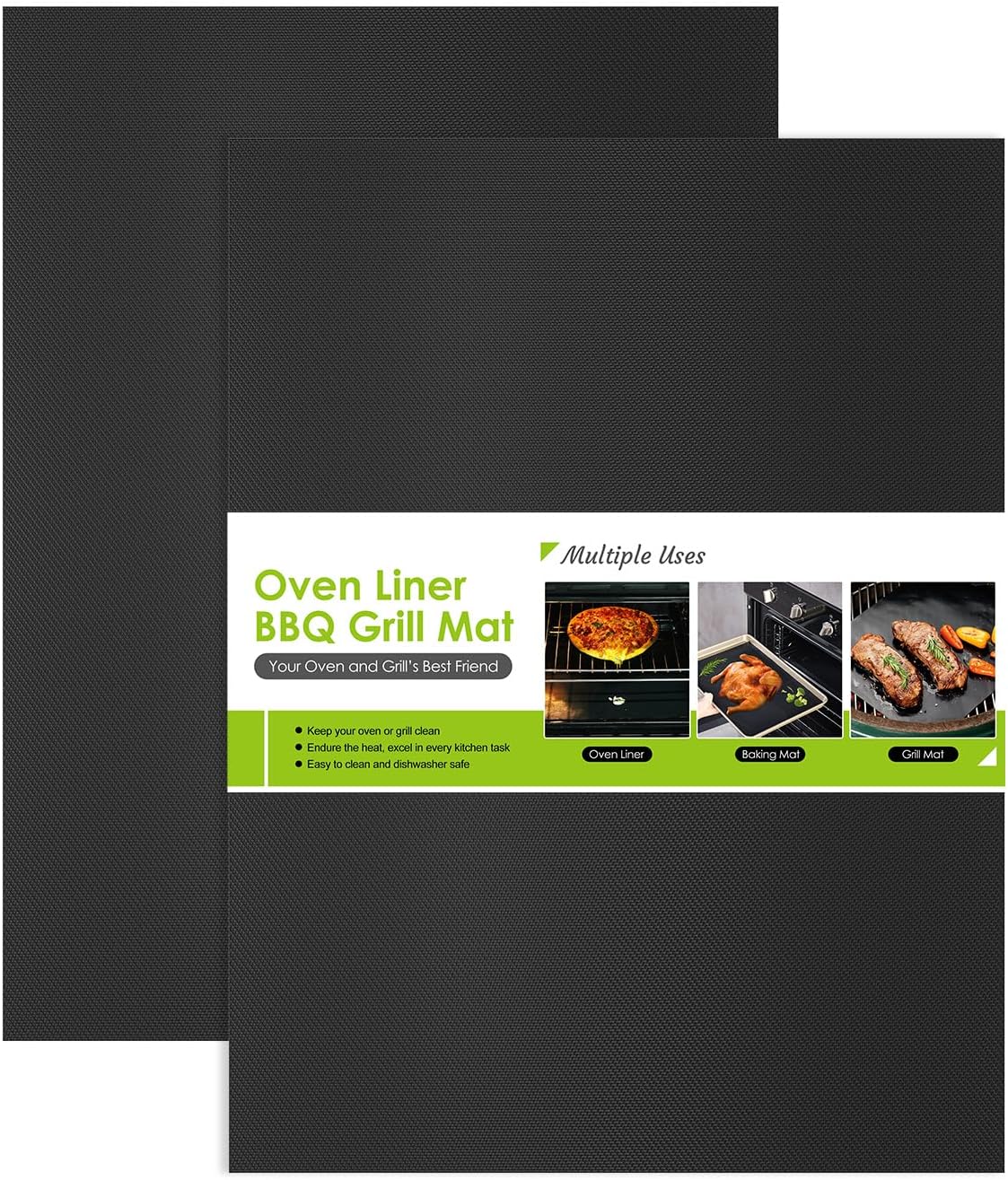 KitchenRaku Universal Oven Liners 32x50cm, Non-Stick and Heavy-Duty Oven Liners for Bottom of Oven - Home Accessories & Kitchen Accessories - Suitable for Most Ovens and Cookers (2 PCS, Dark Black)