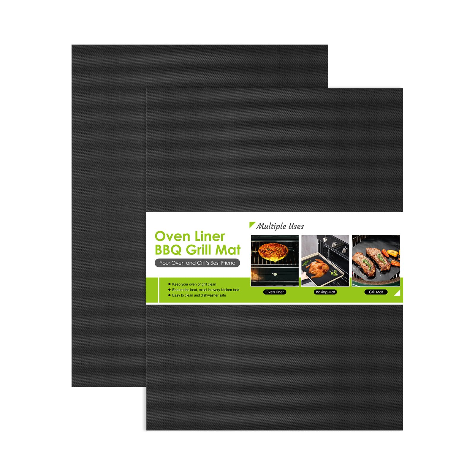 KitchenRaku Universal Oven Liners 32x50cm, Non-Stick and Heavy-Duty Oven Liners for Bottom of Oven - Home Accessories & Kitchen Accessories - Suitable for Most Ovens and Cookers (2 PCS, Dark Black)