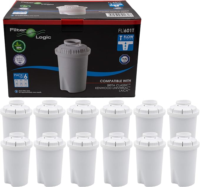 Pack of 12 FilterLogic FL601G cartridges to fit Brita Classic and